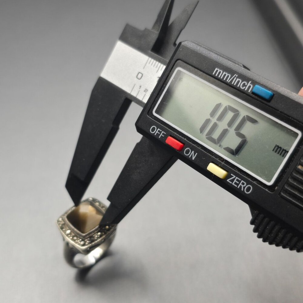 Sterling Silver 925 Smokey Quartz Marcasite Ring Size 8 Checkerboard Dome 7.02g - Picture 10 of 15